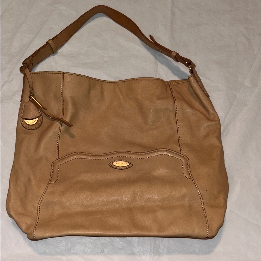 Tahari Leather Hobo Bag in Light Cognac